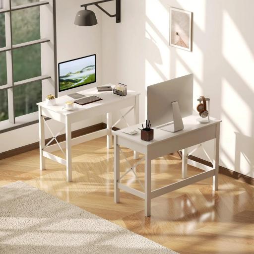 Mesa Escritorio Estilo Moderno Escritorio Fácil de Montar Mesa de Ordenador para Oficina Dormitorio Estudio 105x50x76 cm Blanco [5]