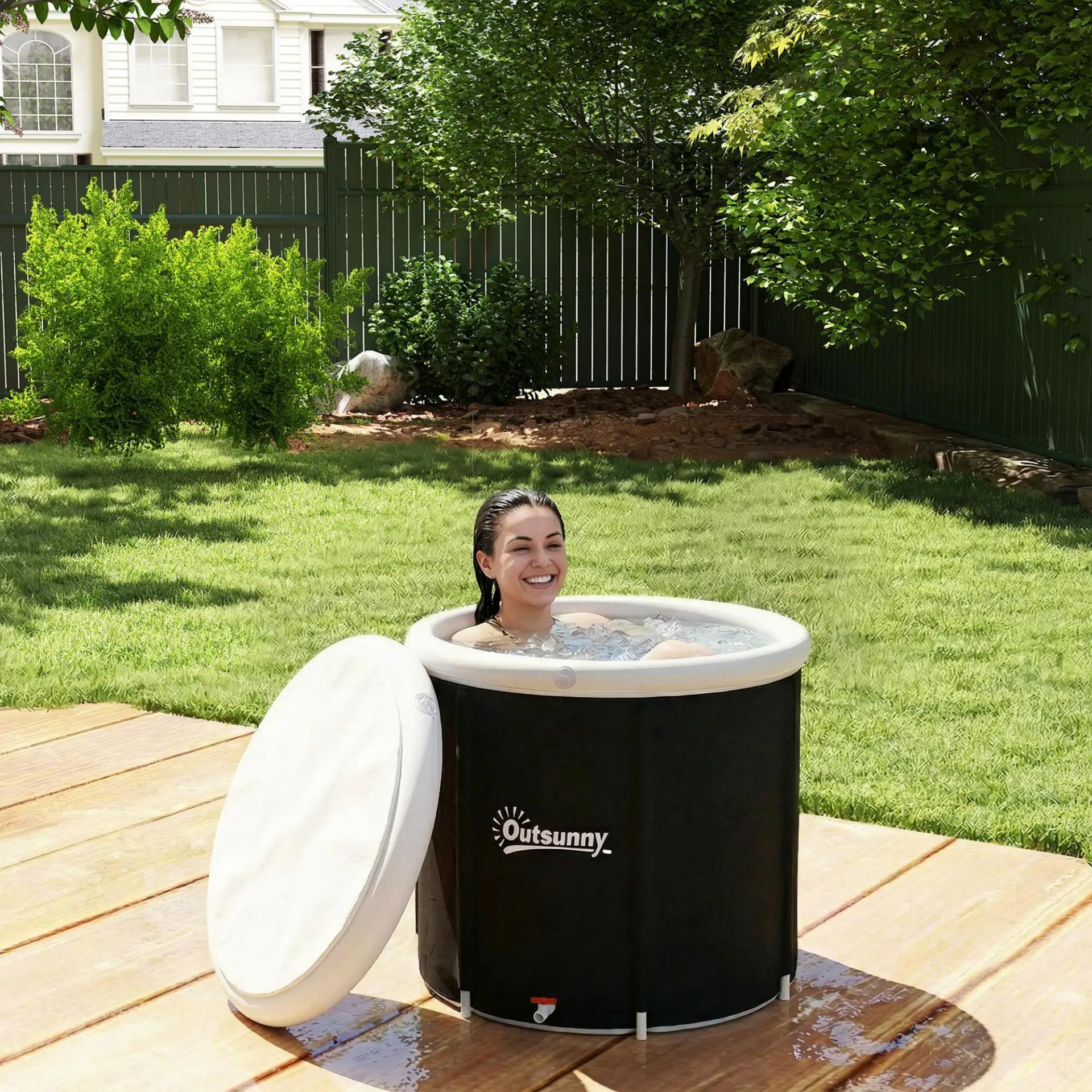 Bañera de Hielo 280L Bañera Hinchable Portátil para Recuperación de Atletas con Cubierta y Bomba Ø78x71 cm