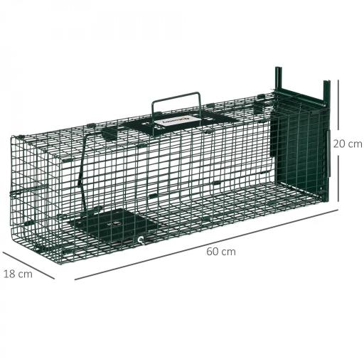 Trampa para Animales Vivos con Puerta Jaula de Captura Metálica con Asa para Conejos Visones Pequeños 60x18x20 cm Verde Oscuro [1]