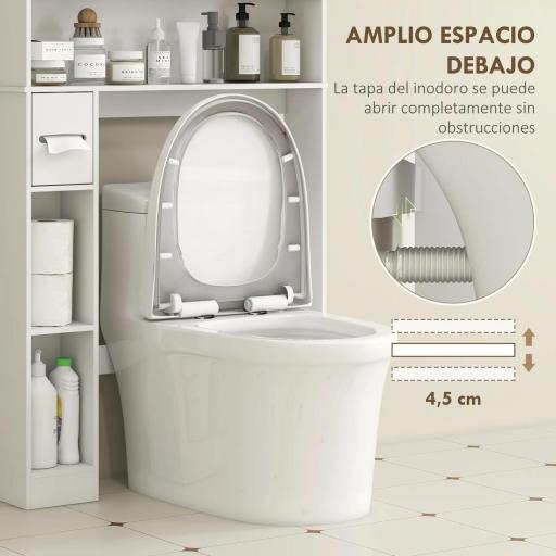Estantería sobre Inodoro con Estante Ajustable 2 Puertas Soporte para Papel Higiénico y Estantes Abiertos para Baño Blanco [5]