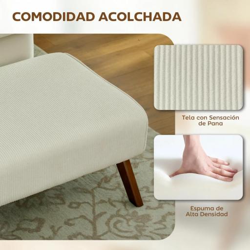 Reposapiés de Salón Taburete Bajo con Asiento Acolchado Patas de Madera para Sala de Estar Dormitorio 69x47x36 cm Beige [3]