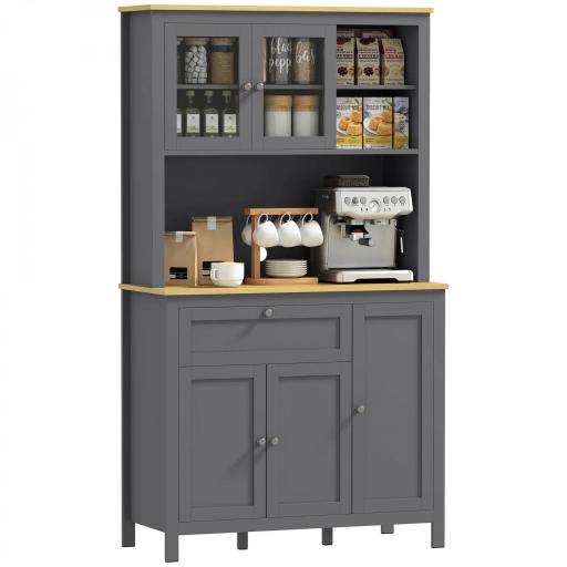 Alacena de Cocina Mueble Auxiliar de Cocina con 5 Puertas Estante Ajustable y Encimera de Microondas 100x40x180cm Gris [9]
