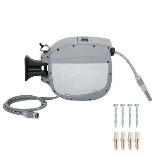 Carrete de Manguera Retráctil 20+1,9 m con Boquilla de 2 Modos Bloqueo Automático y Retracción Controlada Soporte Gris [7]