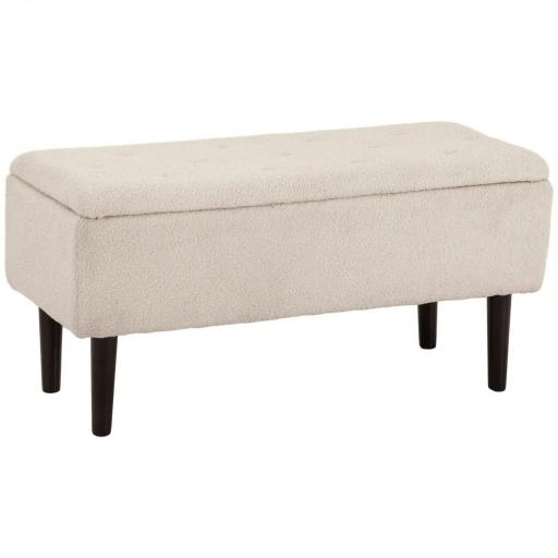 Banco de Pie de Cama Baúl de Almacenaje para Dormitorio con Tapa Abatible y Patas de Madera 95x38x45 cm Crema [9]