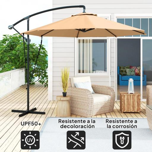 Parasol de Jardín Excéntrico Sombrilla con Funda para Sombrilla Protección UV 50+ y Base Cruzada Ø290x243 cm Caqui [6]