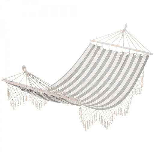 Hamaca de Jardín 200x100 cm con Travesaños de Madera Carga 120 kg Hamaca para Patio Terraza Balcón Gris y Crema [9]