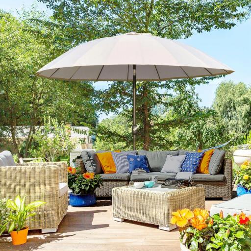 Sombrilla de Jardín Ø250x240 cm con Manivela Parasol con Ángulo Inclinable con 18 Varillas para Exterior Crema