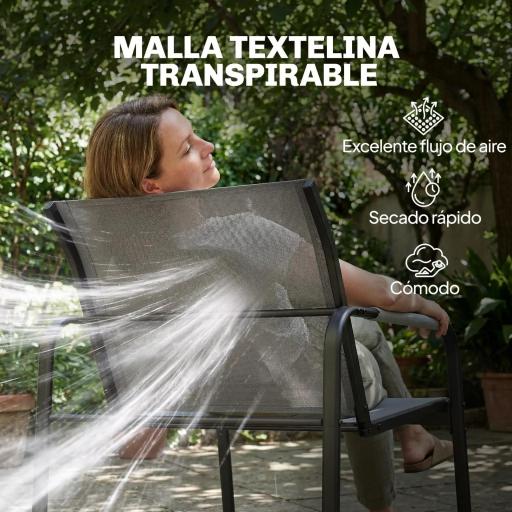 Conjunto de Jardín Exterior con 1 Sofá de 2 Plazas 2 Sillones y Mesa de Vidrio Templado Textilene Transpirable Gris [2]