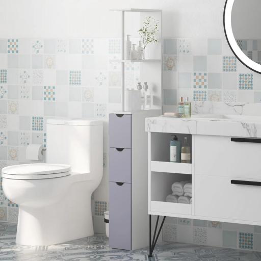 Columna de Baño Moderno Mueble Auxiliar de Baño con 2 Estantes 2 Cajones y 1 Puerta Antivuelco 15x33x136,5 cm Blanco [4]