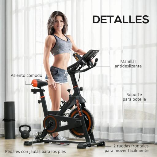 Bici Estática con Resistencia Regulable Volante de Inercia 8 kg Pantalla LCD Manillar y Asiento Ajustable Negro y Rojo [6]