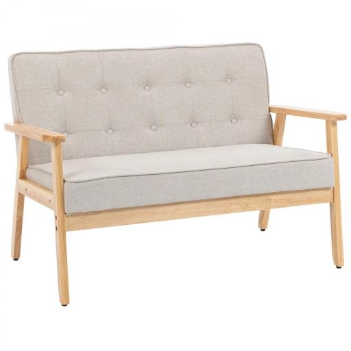 Sofá de 2 Plazas Tapizado en Lino Sintético Sofá Nórdico con Patas y Reposabrazos de Madera 113x67x78 cm Beige [9]