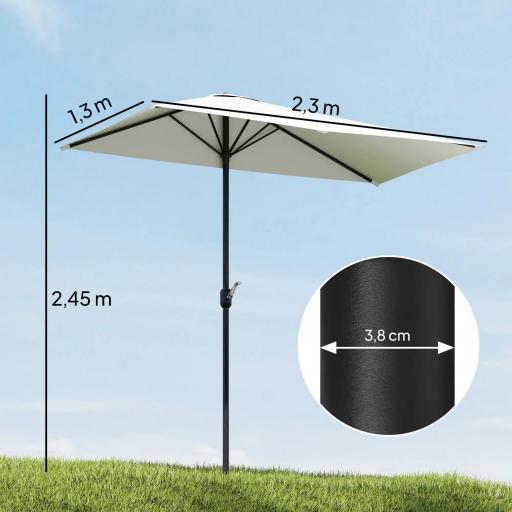 Sombrilla Rectangular 230x130x245 cm Parasol para Pared Media Sombrilla con Manivela Protección UV 30+ Impermeable Sombrilla para Balcón Terraza Jardín Crema [1]