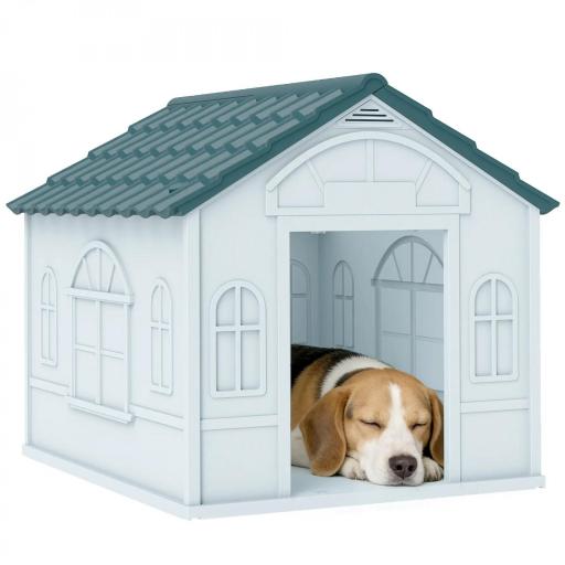 Casa para Perros con Imitación de Ventana y Tejas para Perros Medianos 65x75,7x63 cm Azul Verdoso y Blanco [9]