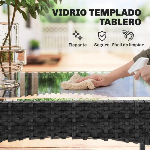 Conjunto Muebles Jardín de Ratán Sintético con Sofá Sillones y Mesa de Vidrio Templado y Cojines Negro y Crema [2]