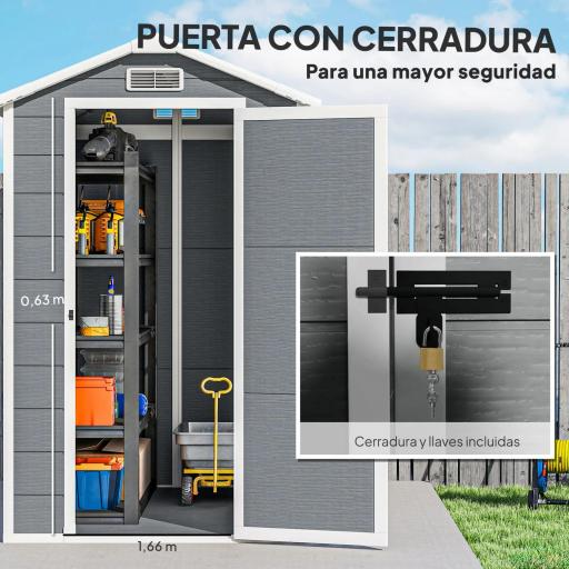 Cobertizo de Jardín Exterior 2,1 m² 131x186x198 cm Caseta de Jardín con Suelo Ventana y Puerta con Cerradura Gris [4]