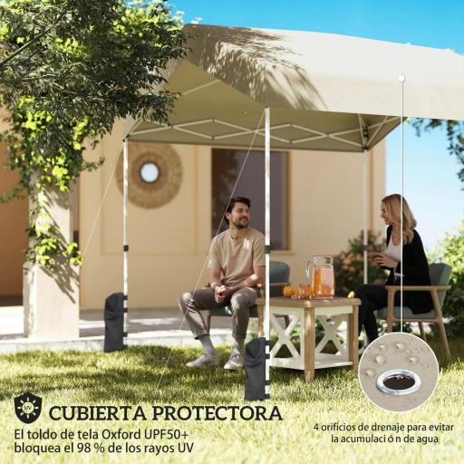 Carpa Plegable 2,4x2,4 m Pop-up UPF50+ Bloqueo Central Altura Ajustable Bolsa de Transporte Sacos Arena Beige [2]