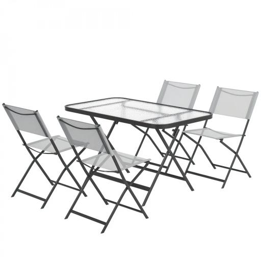 Conjunto de Mesa y 4 Sillas de Jardín Plegable con Mesa de Vidrio Templado Estilo Moderno para Terraza Patio Gris [9]