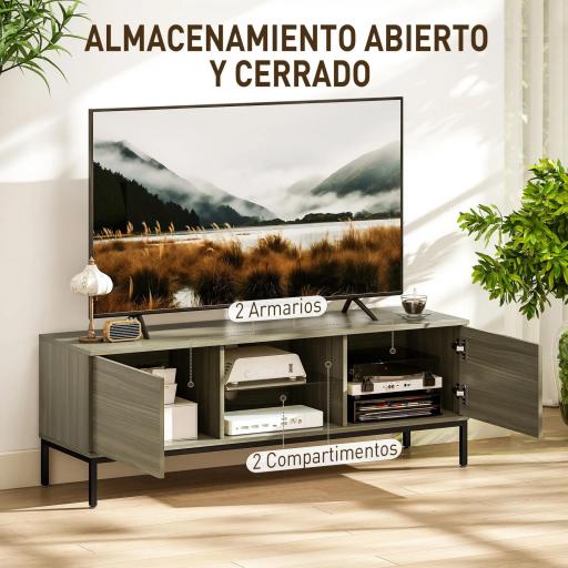 Mueble de TV con Compartimento Orificio de Cables y Estante Ajustable para Televisión de 60 Pulgadas 140x40x49,5 cm Gris [2]