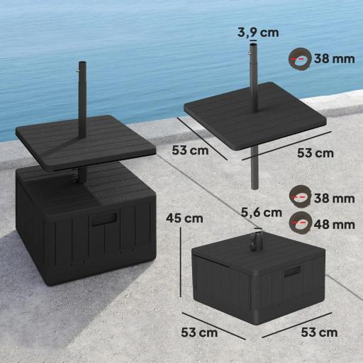 Base para Sombrilla Exterior 3 en 1 Mesa Auxiliar Ajustable Macetero Soporte de Parasol Rellenable Arena 80 kg Negro [6]