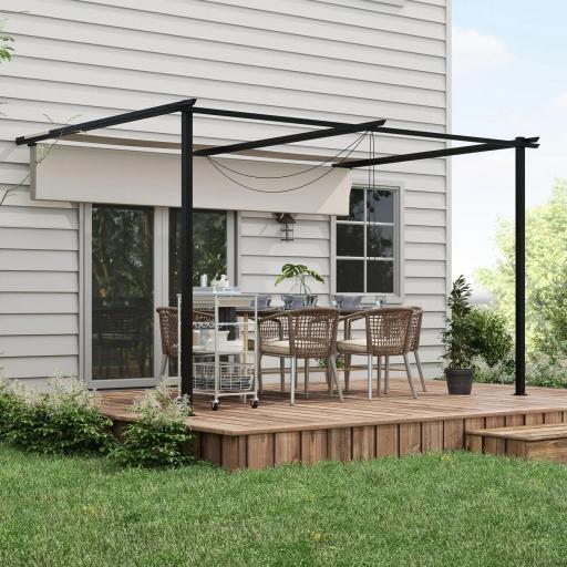 Pérgola de Pared para Exterior con Techo Retráctil para Patio Terraza Jardín 390x290x220 cm Crema [2]