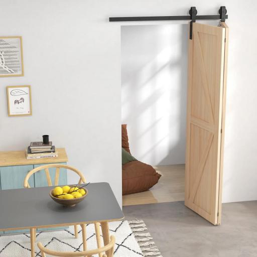 4FT/122CM Herrajes para Puerta Corredera Plegable para 2 Puertas con Riel para Granero Negro [4]