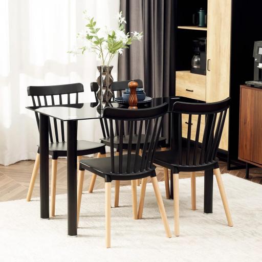 Juego de 4 Sillas de Comedor Estilo Nórdico con Respaldo de Polipropileno y Patas de Madera 48x52,5x83 cm Negro [4]