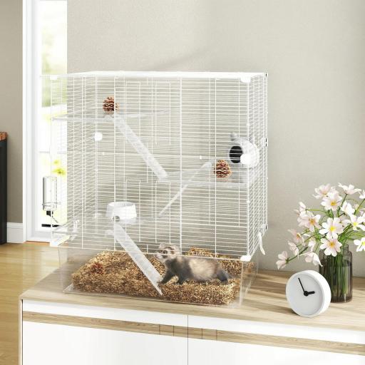 Jaula para Animales Pequeños con Múltiples Niveles Bandeja y Accesorios Incluidos 73x47x80 cm Blanco