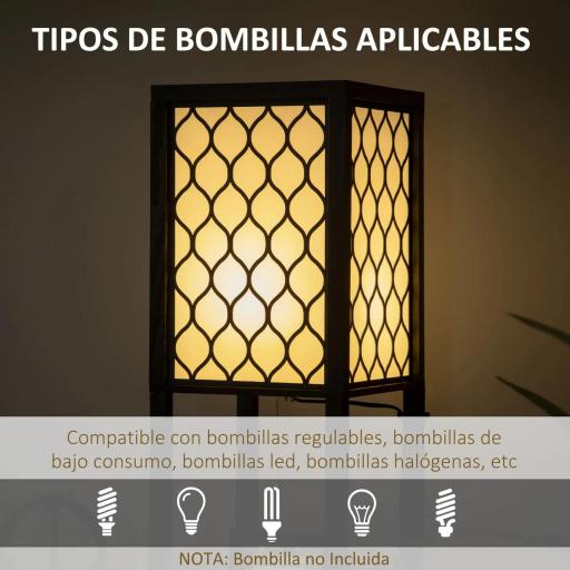Lámpara de Pie de Madera con Estantes e Interruptor de Cadena para Salón Dormitorio 26x26x156 cm Negro y Blanco [3]