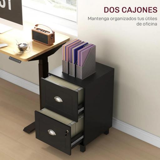 Archivador con Cerradura y 2 Cajones Barras Ajustables para Carpetas A4 y Carta Diseño Compacto 40x41,5x67,5 cm Negro [2]