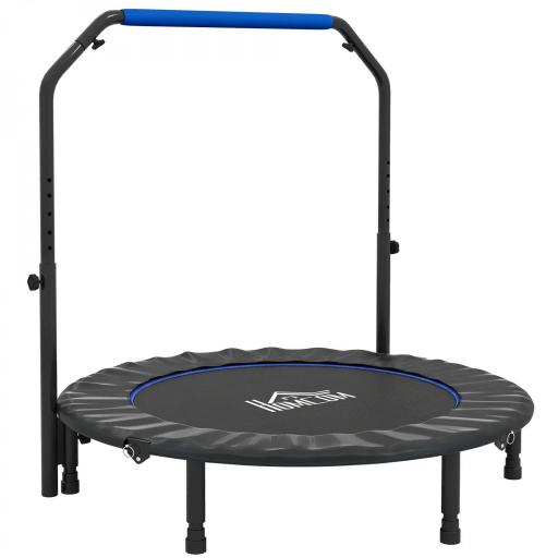 Trampolín de Fitness Adultos Ø122 cm, Cama Elástica Plegable con Mango Ajustable de 4 Niveles Negro y Azul [9]