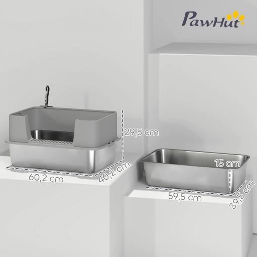 Arenero para Gatos de Acero Inoxidable XL con Borde Alto Pala Fácil de Limpiar Prueba de Fugas 60x40x29,5 cm Gris [1]