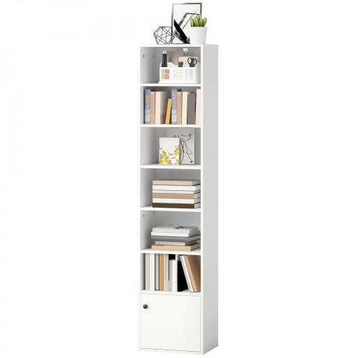 Librería de 7 Niveles Estantería para Libros Moderna con Estantes Abiertos y Puerta 40x30x180 cm Blanco [8]