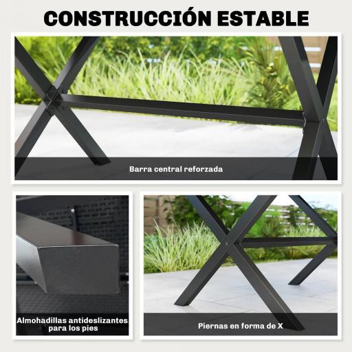 Mesa de Comedor de Jardín para 6 Personas con Superficie de HDPE de Listones Estructura Metálica 150x90x74 cm Negro [2]