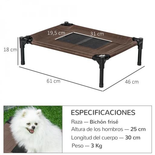 Cama Elevada para Perros Gatos Portátil Cama para Mascotas con Zona de Malla Transpirable y Tela Oxford para Interior Exterior 61x46x18 cm Marrón [1]