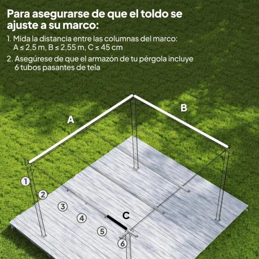Cubierta para Techo Retráctil de 2,5x2,55m para Pérgola 3x3 Tela de Repuesto con 10 Orificios de Drenaje Gris Oscuro [3]