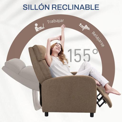 Sillón Reclinable Manual Sofá Individual con Reclinación hasta 155º Carga 150 kg Marrón [2]