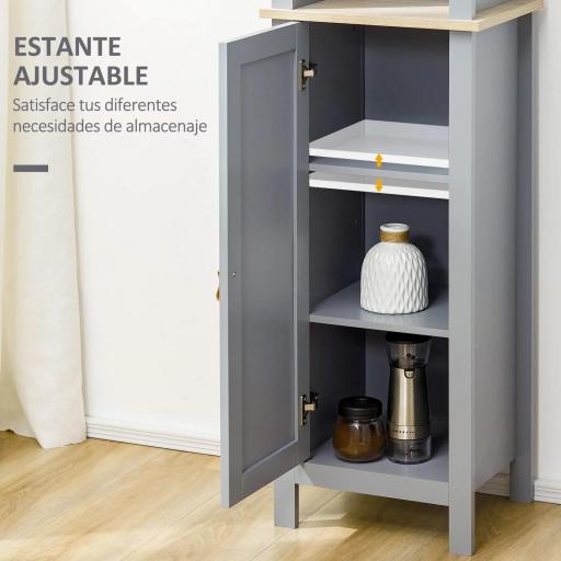 Armario Alto de Baño Moderno Mueble Columna de Baño con 1 Puerta Estante Ajustable y 3 Compartimentos 39x30x168 cm Gris [3]