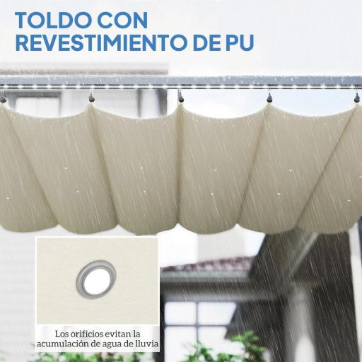 Pérgola de Aluminio 4x3 m Gazebo con Luces LED Solares y Techo Retráctil para Jardín Crema [1]