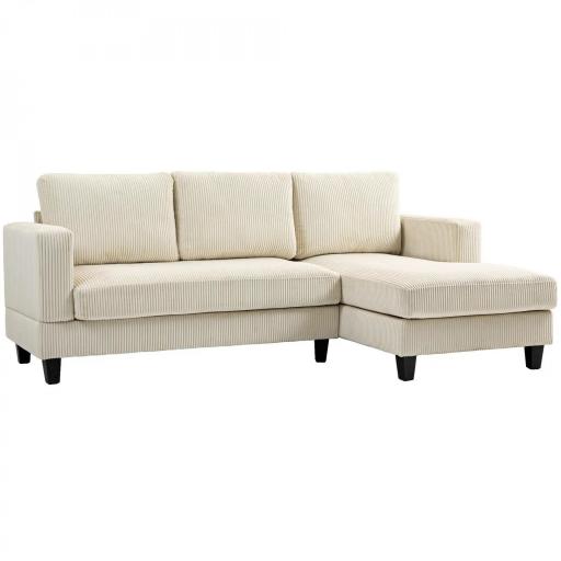 Sofá Chaise Longue de 3 Plazas en Forma de L Tapizado en Pana Asiento y Respaldo Acolchados 214x134x87 cm Beige [8]