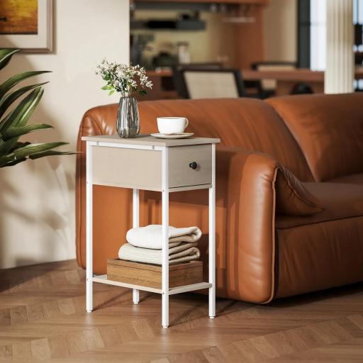 Mesa Auxiliar Estrecha con Cajón Estante Abierto y Estructura Metálica para Salón Dormitorio 25x39,8x58,2 cm Natural [5]