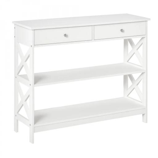 Mesa Consola de Entrada Recibidor con 2 Cajones y 2 Estantes Inferiores Mueble Moderno Base Elevada Antivuelco 100x30,5x80 cm Blanco [8]