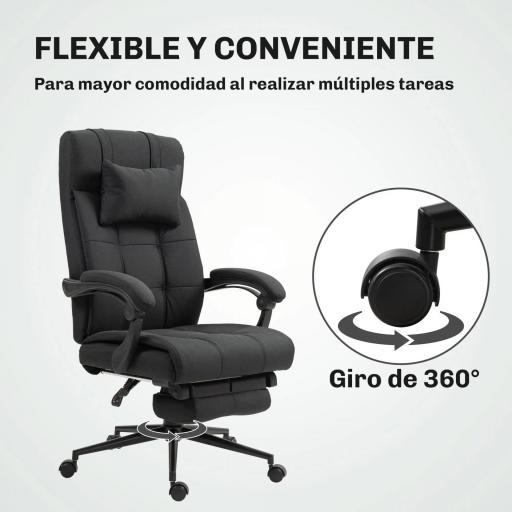 Silla de Escritorio Reclinable con Altura Ajustable Reposapiés Reposacabezas y Reposabrazos 66x76x112-120 cm Negro [5]