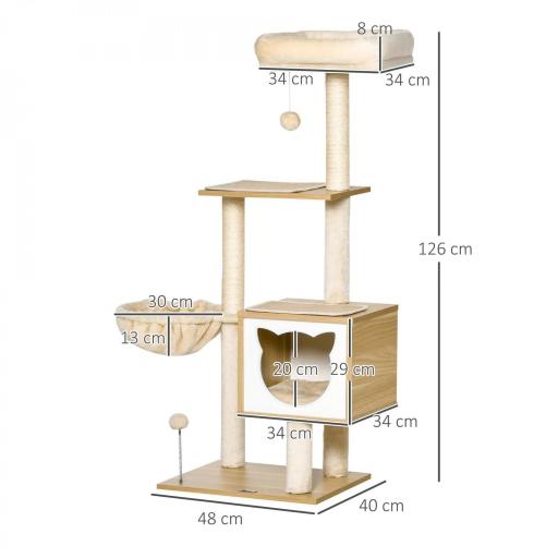 Árbol Rascador para Gatos con Plataforma Torre Escalador para Gatos con Hamaca Caseta Cama Postes 48x40x126 cm Beige [1]