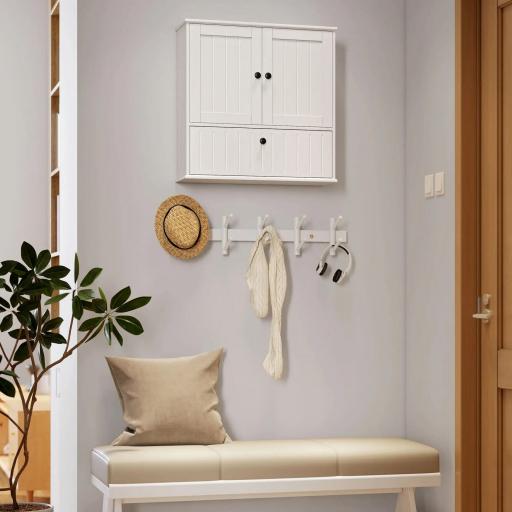Armario de Baño de Pared Rústico con Estante Ajustable Doble Puerta y Puerta Abatible 60x19,5x60 cm Blanco [3]