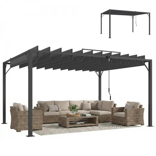 Pérgola de Jardín 3x4 m con Protección UPF 50+ Gazebo con Techo Ajustable Estructura de Aluminio para Exterior Gris [9]