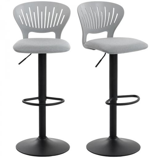 Juego de 2 Taburetes de Bar Giratorios en 360° Regulables en Altura de 84-105 cm Respaldo Hueco Reposapiés Gris [8]