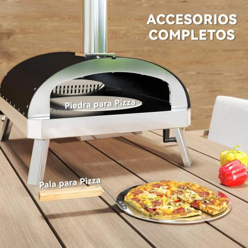 Mini Horno de Pizza de Leña con Piedra Refractaria Termómetro y Bandeja Giratoria para Jardín Terraza o Camping [3]
