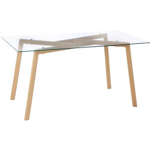 Mesa de Comedor para 6 Personas con Encimera de Cristal y Patas de Acero Efecto Madera 150x75x76 cm Transparente [10]