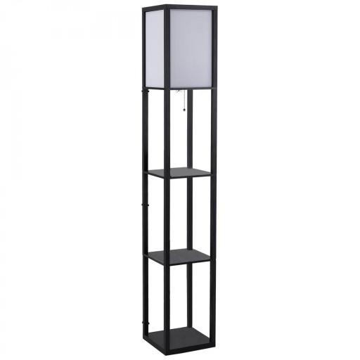 Lámpara de Pie de Madera con 3 Estantes de Almacenaje para Bombilla E27 Potencia Máx. 40W Lámpara Moderna para Salón Dormitorio 26x26x160 cm Negro y Blanco [9]