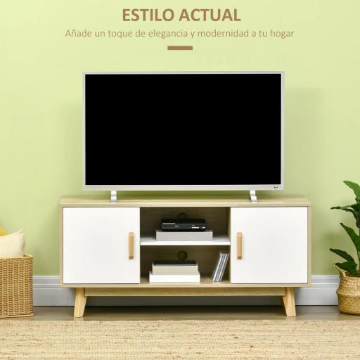 Mueble de TV para Televisores de hasta 55" Mueble con 2 Armarios y 2 Estantes 120x40x55 cm Natural y Blanco [2]